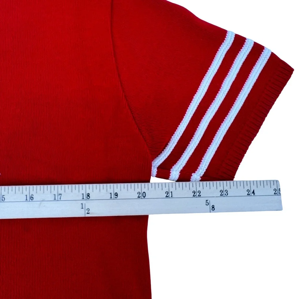 Southern Lady Vintage‎ Red White Anchor Nautical Short Sleeve Sweater Large 1T30